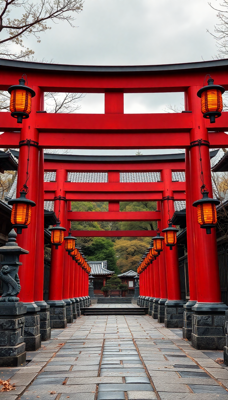 Sleek Temple Gate Torii Path Photorealistic Wallpaper