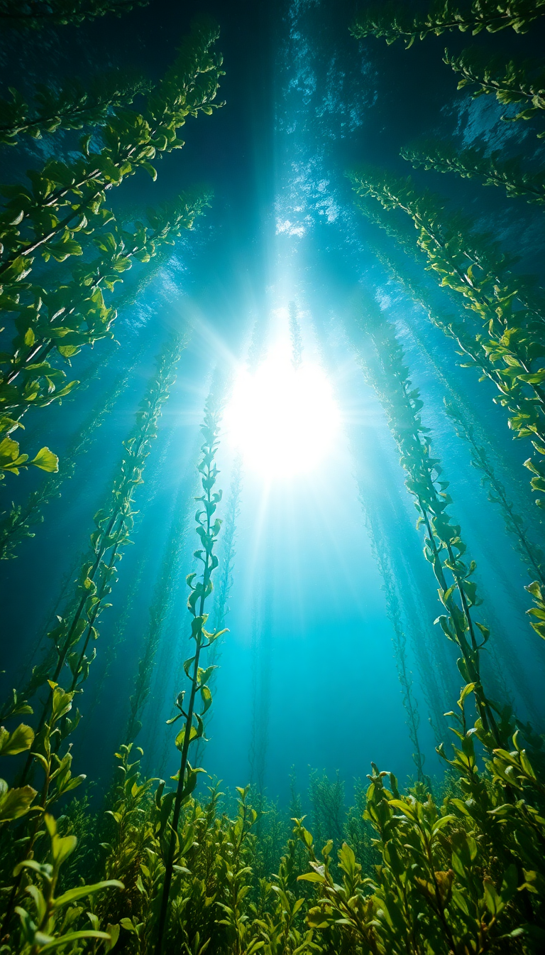 Luminous Kelp Forest Sun Rays Photorealistic Wallpaper