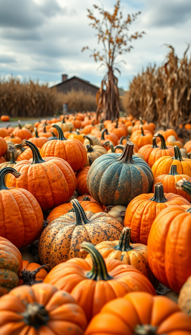 Gentle Autumn Pumpkins Farm Photorealistic Wallpaper
