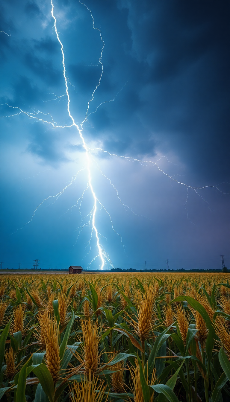 Thunderstorm Lightning Over Cornfield Nature Remaster Wallpaper