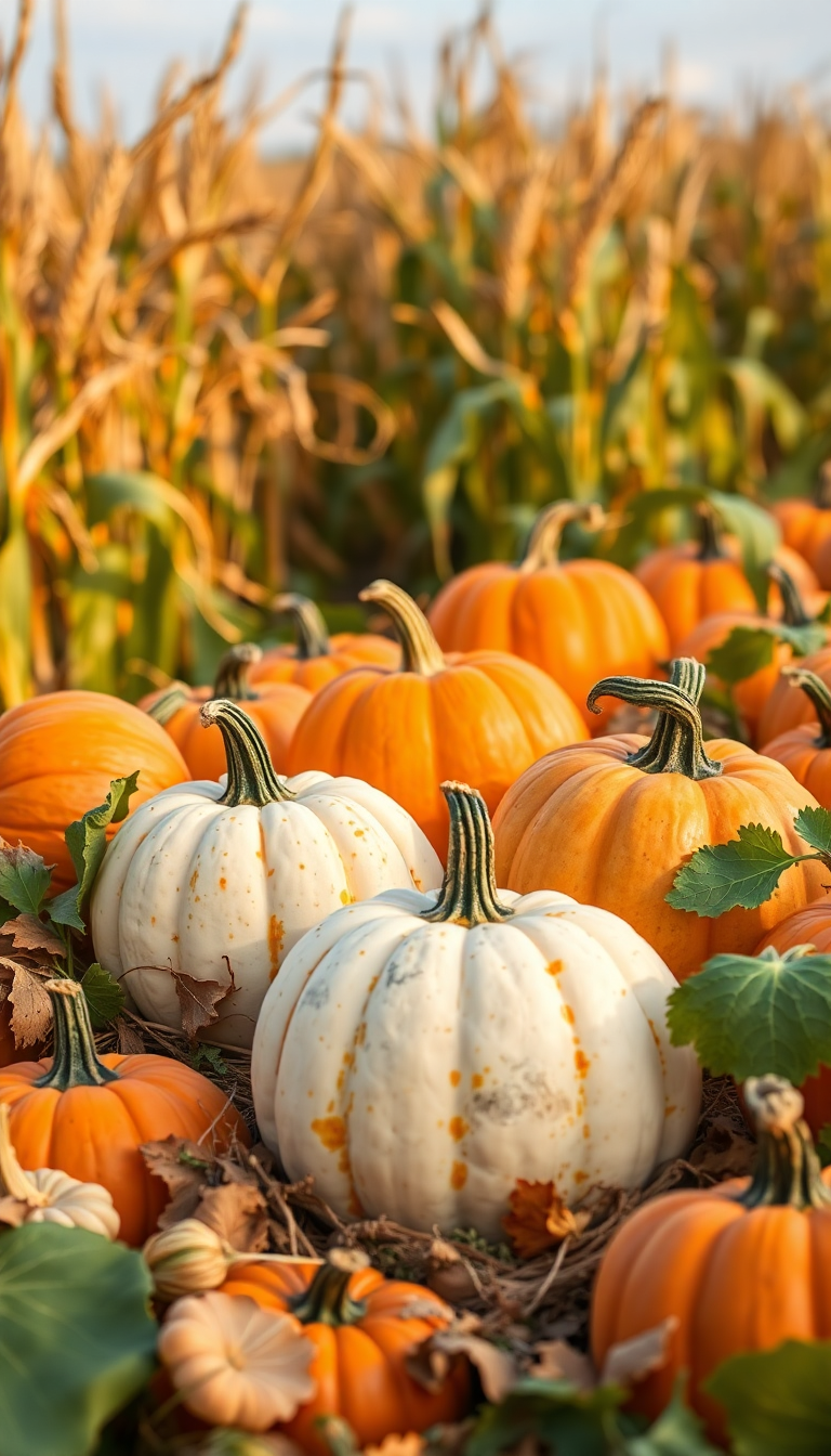 Photorealistic Dawn Harvest Pumpkins Corn Wallpaper