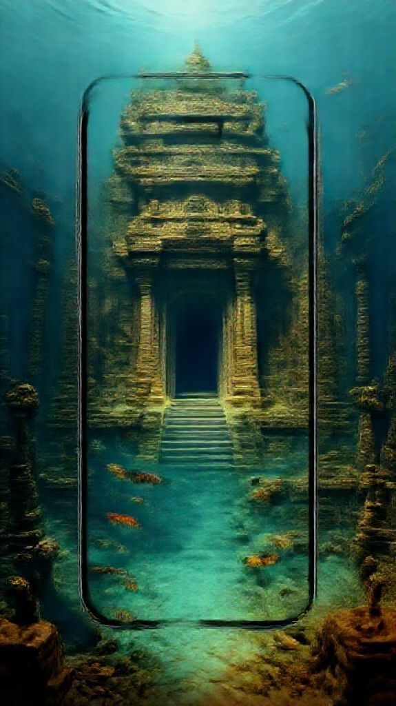 Gentle Sunken Temple Swimming Digital art Wallpaper