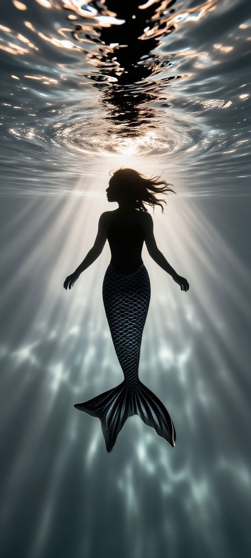 Mermaid Silhouette Swimming Charming Elite Wallpaper