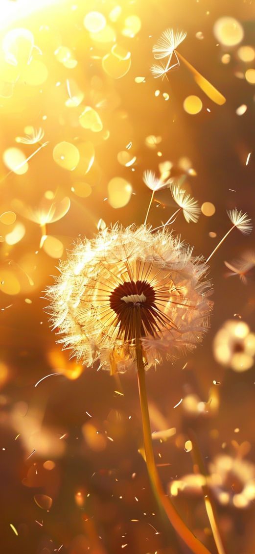 Warm Dandelion Floating Sunlight Aesthetic Wallpaper