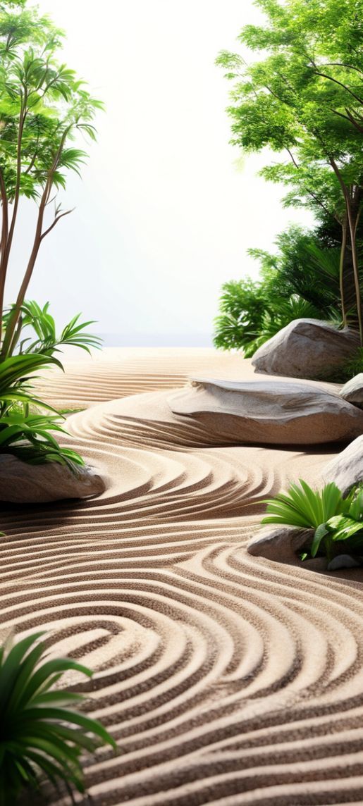 Frozen Zen Rock Garden Raked Sand Wallpaper