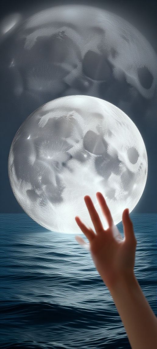 Giant Moon Touching Ocean Surface Surreal Digital art Pro Wallpaper