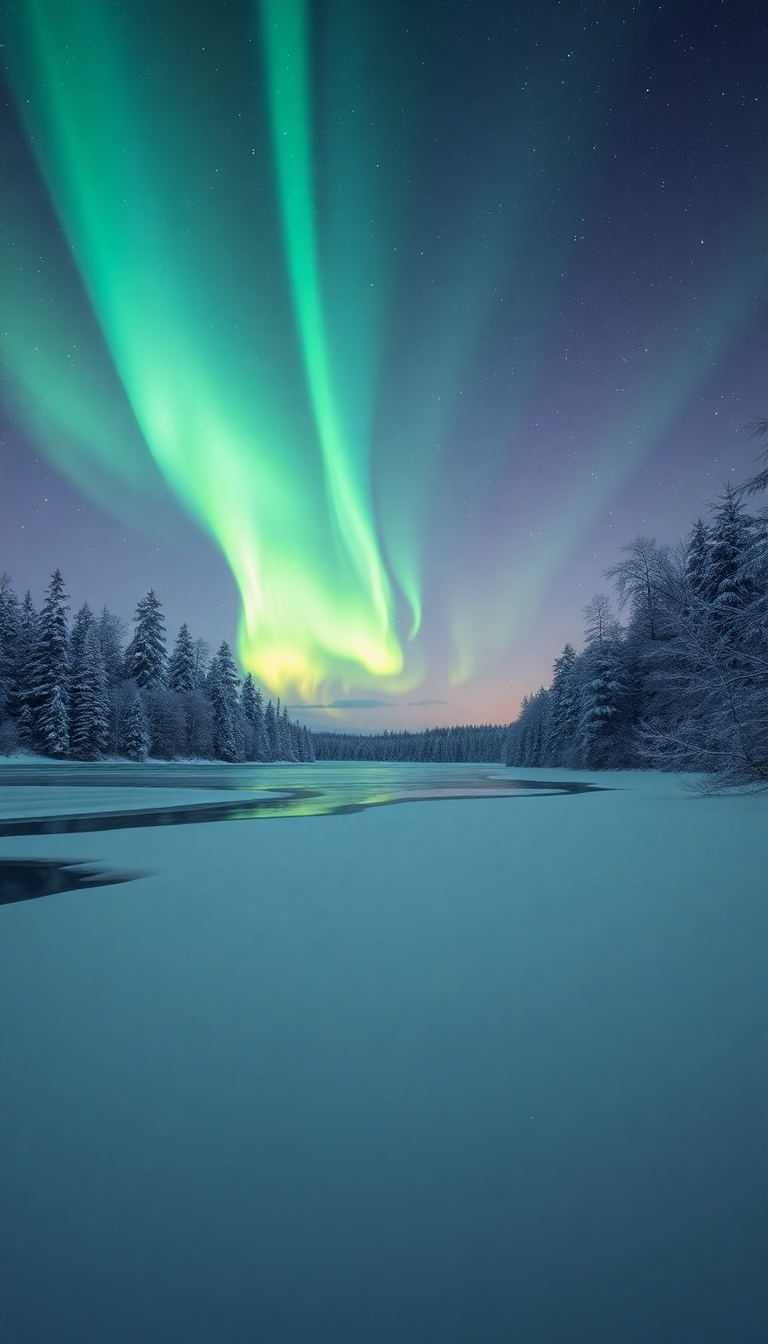 Stunning Northern Lights Over Frozen Photorealistic Wallpaper