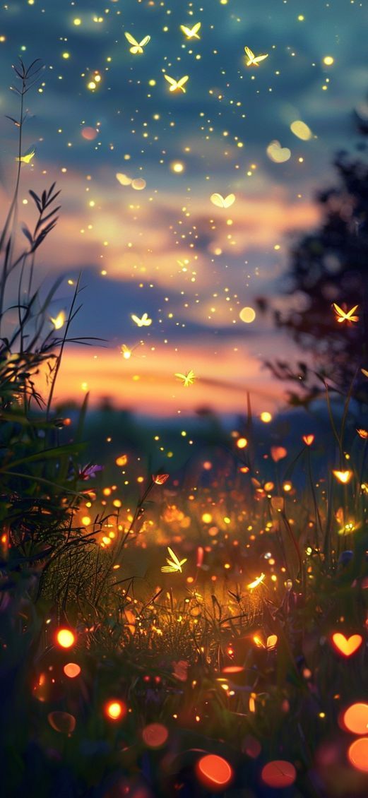 Fireflies Dancing Summer Meadow Twilight Photorealistic Ultra HD Wallpaper