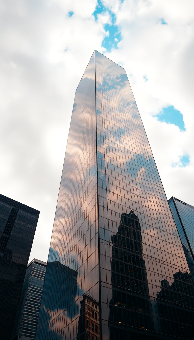Glass Skyscraper Reflections Clouds Warped Photorealistic HD Wallpaper