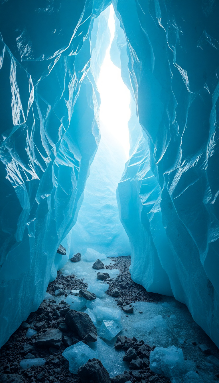 Serene Crystal Blue Cave Ice Photorealistic Wallpaper