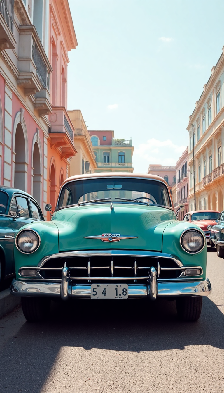 Deep Havana Classic Cars Pastel Photorealistic Wallpaper