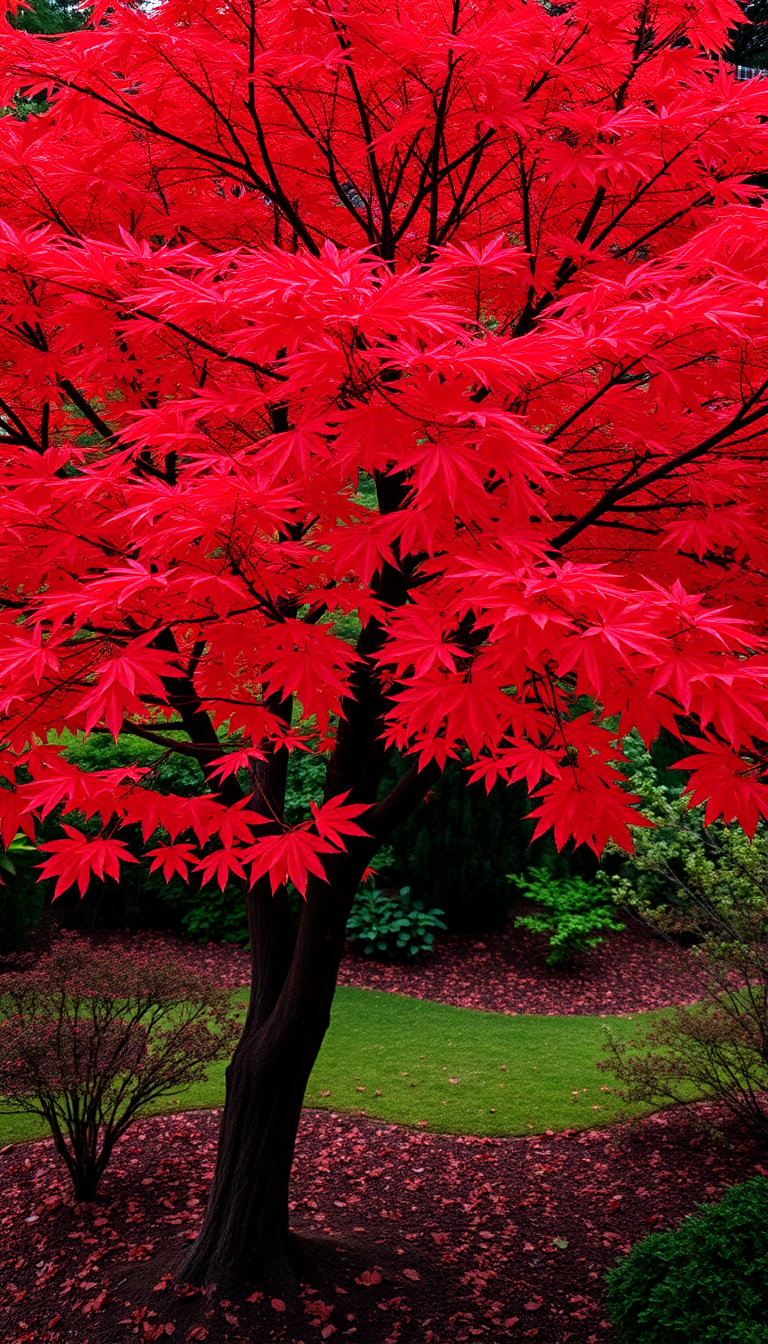 Matte Red Leaves Zen Garden Wallpaper