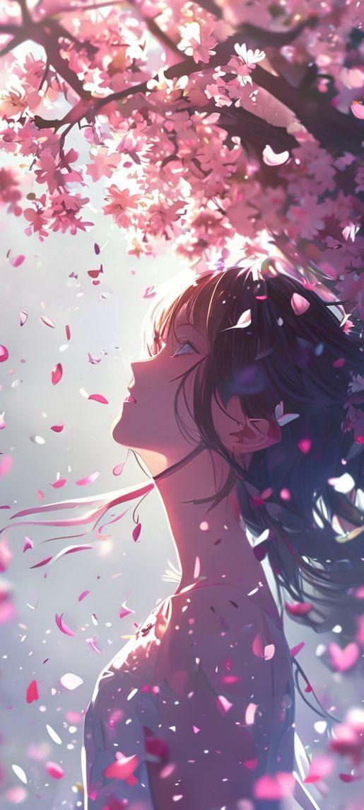 Golden Cherry Petals Anime Silhouette Anime Wallpaper