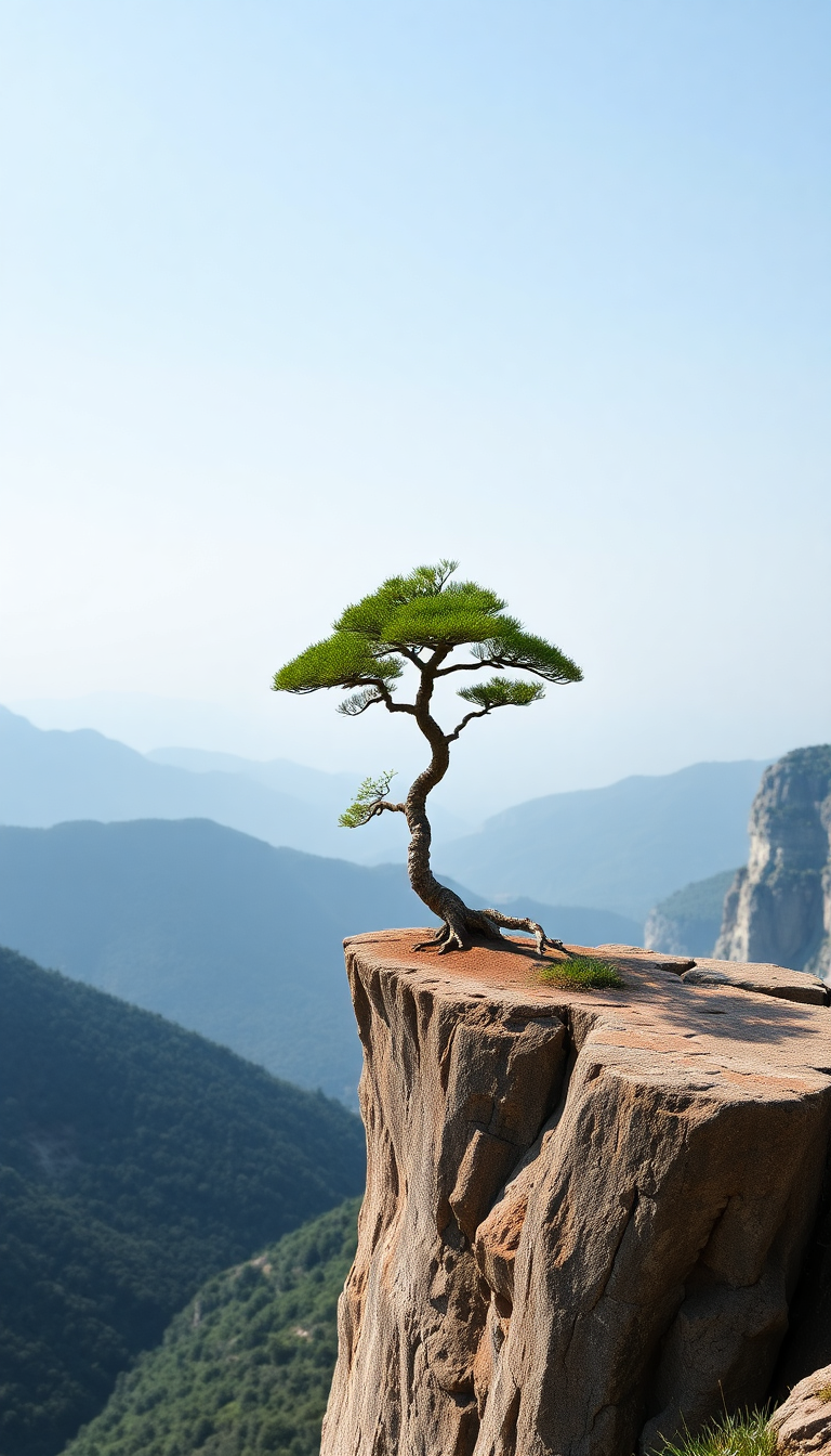 Charming Tree On Cliff Edge Minimalist Wallpaper
