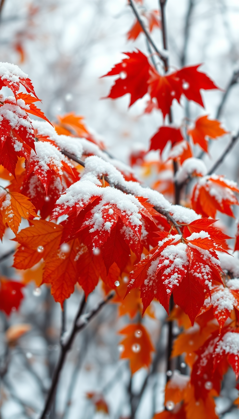 Gentle Snow Falling On Autumn Photorealistic Wallpaper