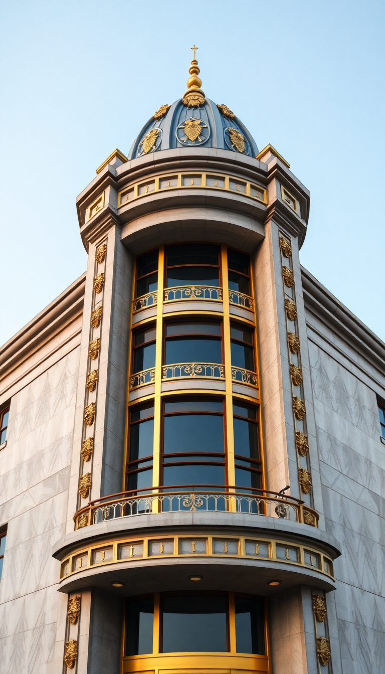 Art Deco Building Facade Geometric Golden Photorealistic Mini Wallpaper