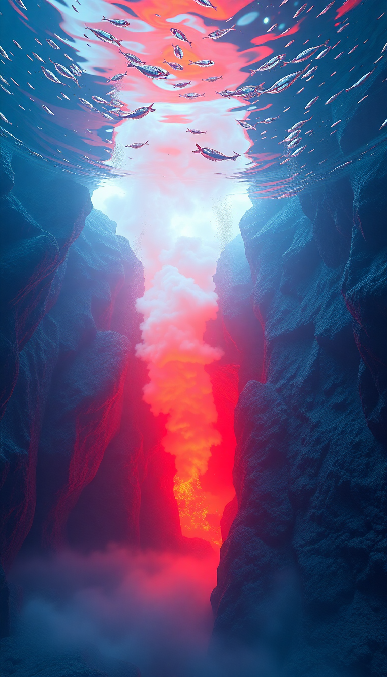 Minimalist Volcano Vents Smoke Sea Life Wallpaper