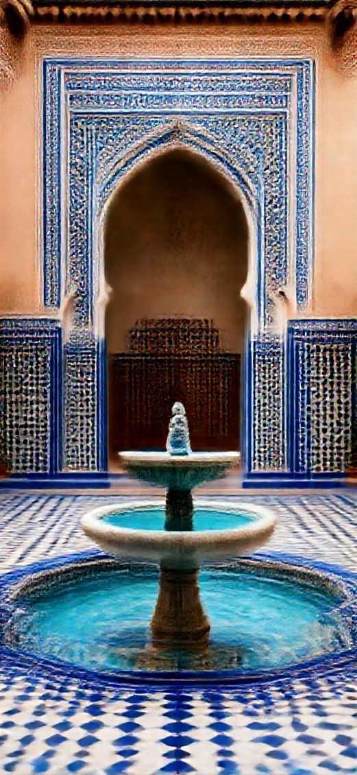 Aesthetic Futuristic Moroccan Courtyard Tiles Wallpaper