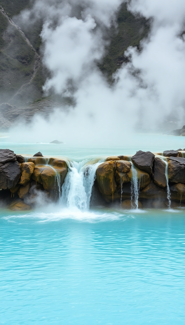 Ethereal Hot Springs Steam Rising Photorealistic Wallpaper