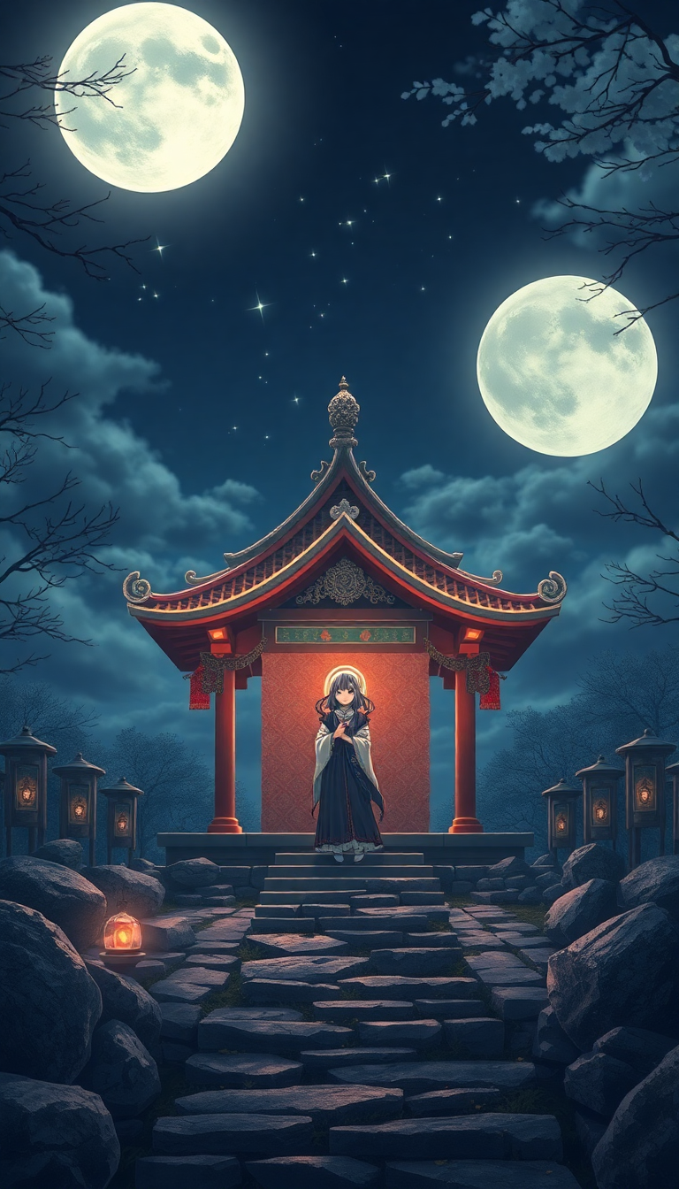 Solar Moonlit Shrine Maiden Anime Mystical Wallpaper