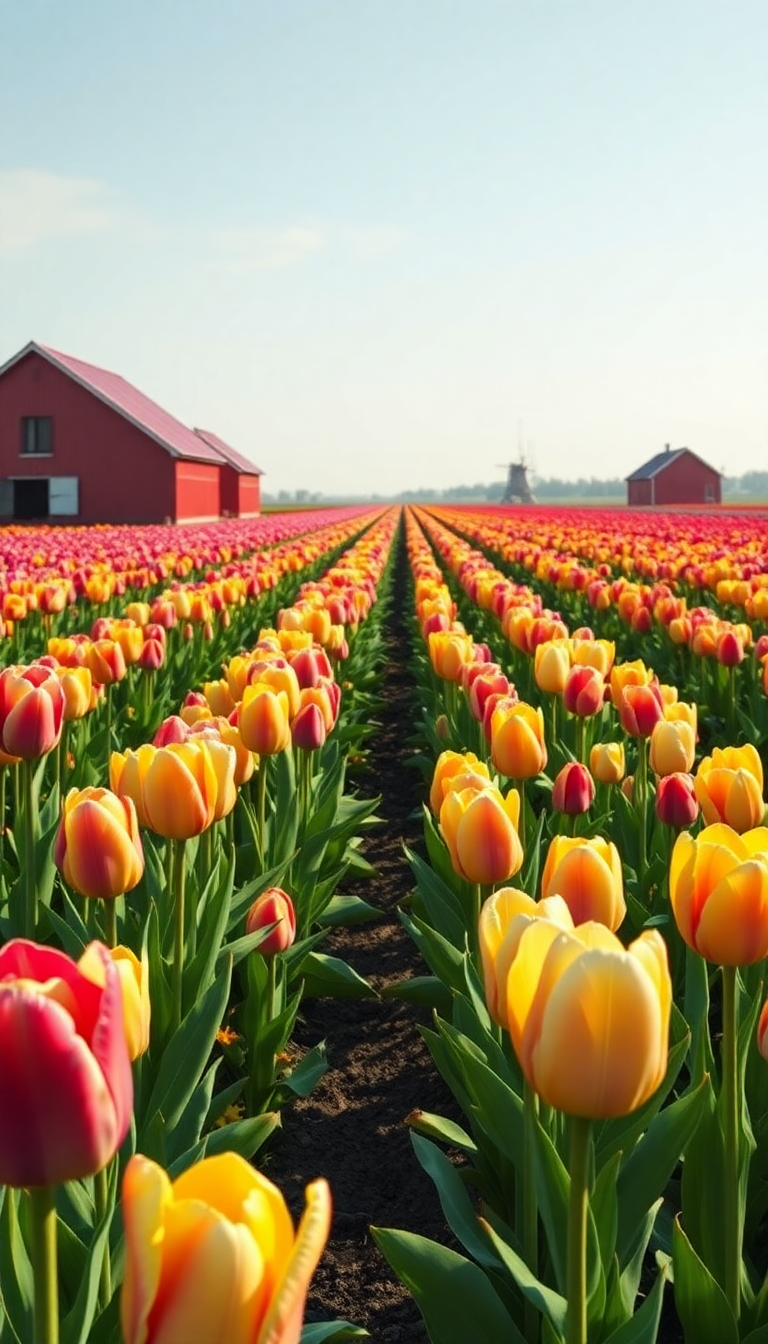 Classic Radiant Tulip Field Rows Wallpaper