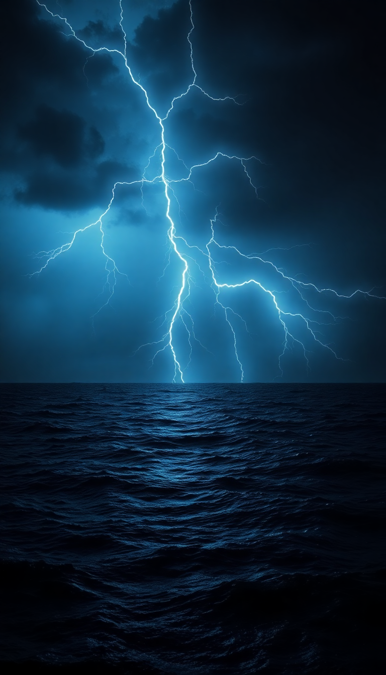 Alluring Lightning Over Ocean Photorealistic Wallpaper