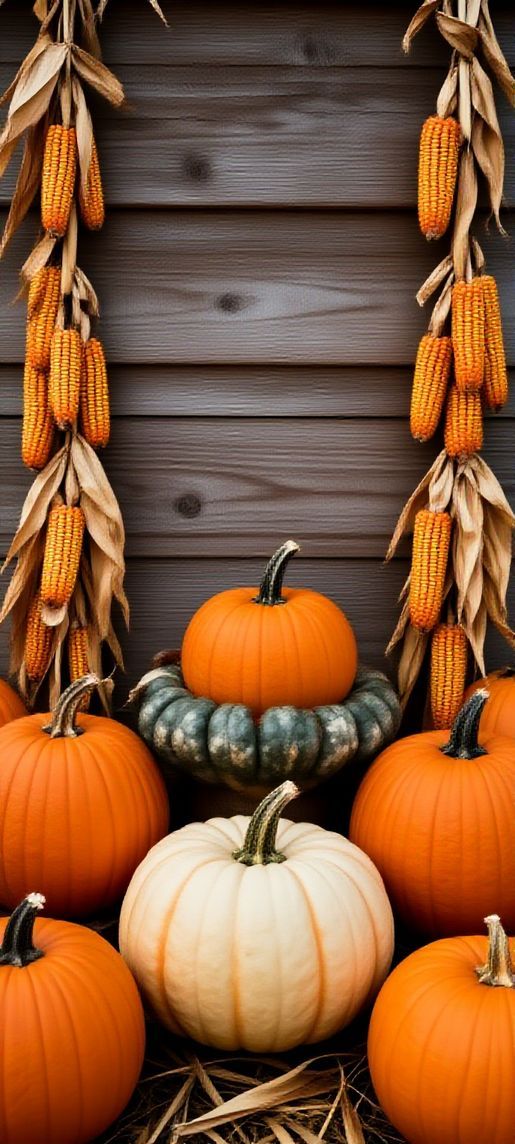 Dramatic Harvest Pumpkins Corn Farm Rustic Wallpaper