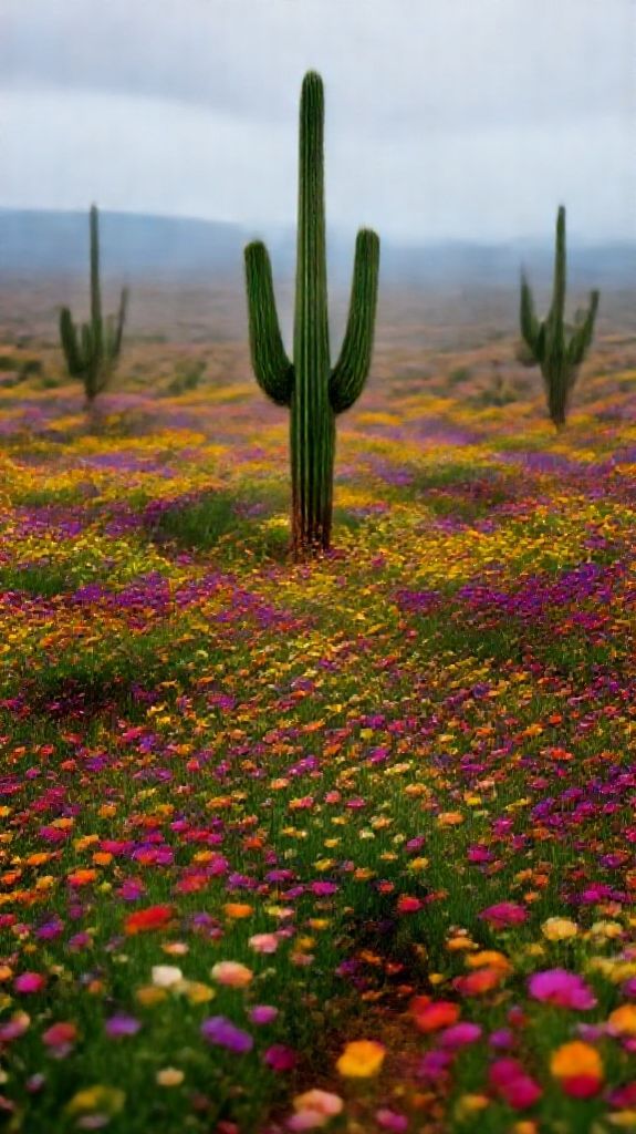 Primal Blooming Desert After Rain Wildflowers Wallpaper