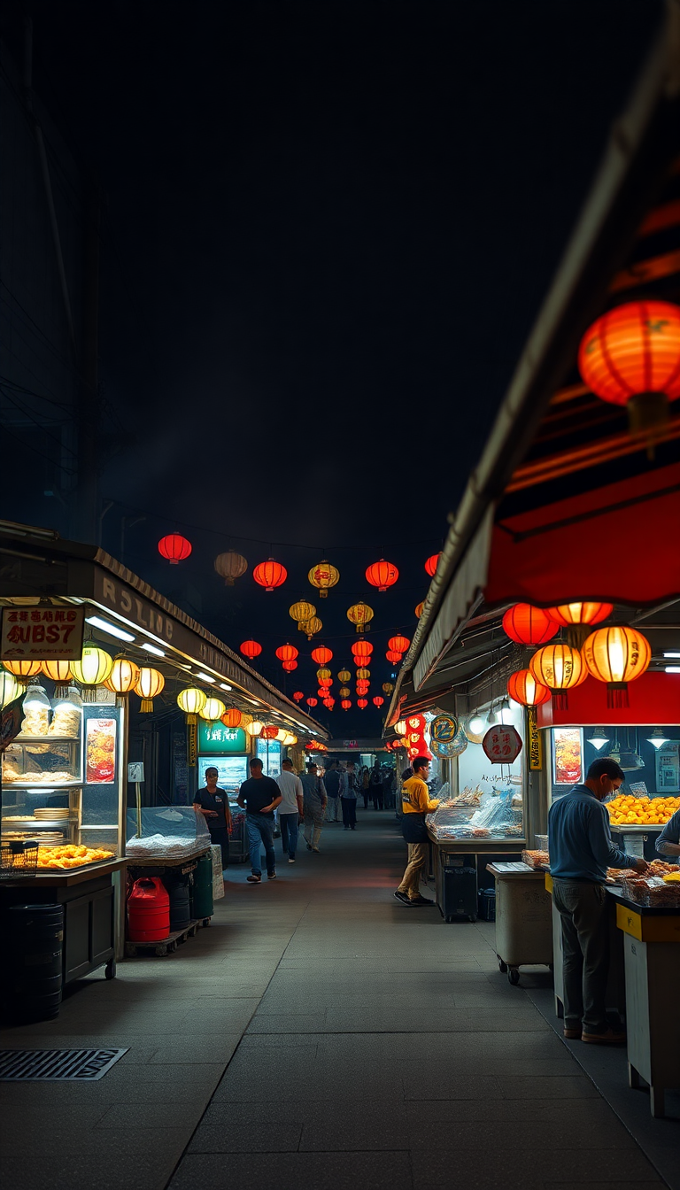 Ultimate Market Street Food Stalls Photorealistic Wallpaper