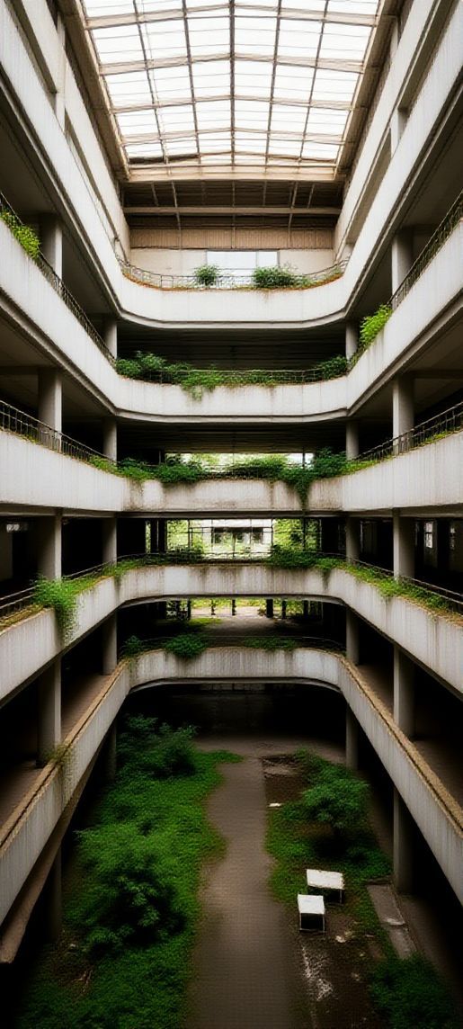 Molten Shopping Mall Nature Reclaiming Photorealistic Wallpaper