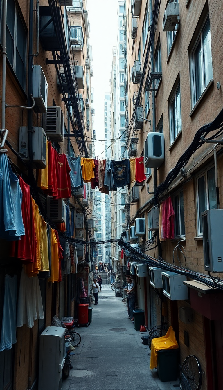 Density Apartments Laundry Hanging Cyberpunk Premium Wallpaper