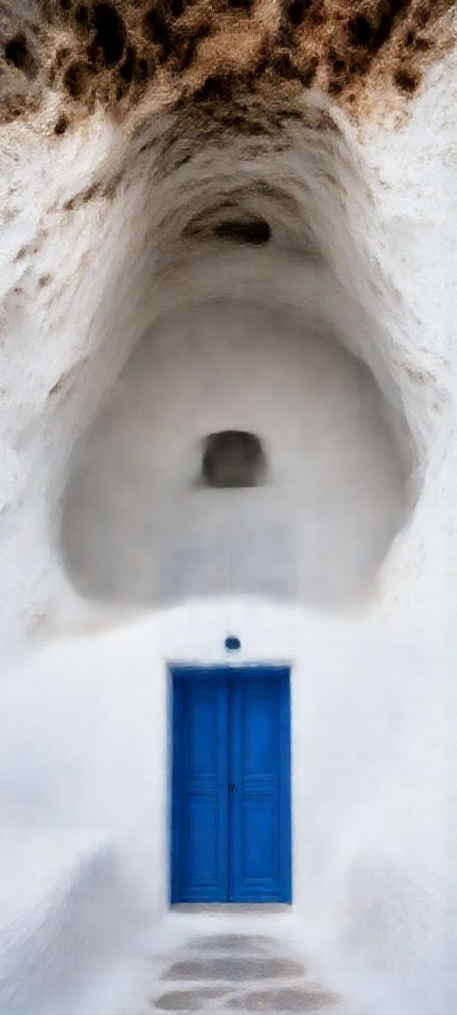 Cave House Santorini White Walls Blue Photorealistic Mega Wallpaper