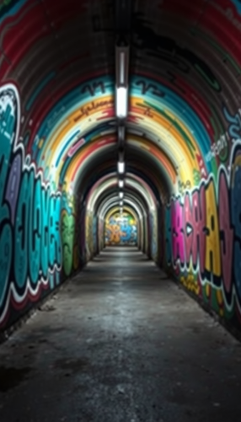 Graffiti Tunnel Perspective Vanishing Point Colorful Photorealistic Enhanced Wallpaper