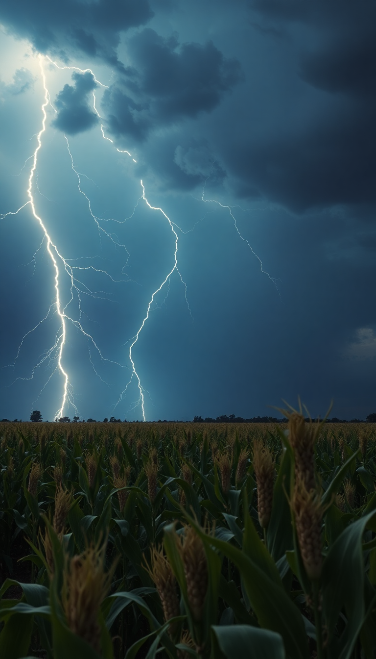 Metallic Cornfield Over Lightning Thunderstorm Photorealistic Wallpaper