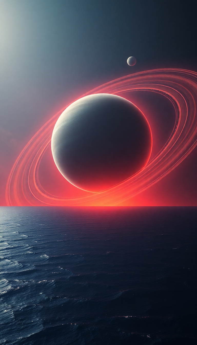 Photorealistic Supreme Ringed Planet Rising Wallpaper