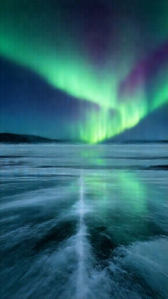 Lights Over Frozen Lake Nature Deluxe Wallpaper