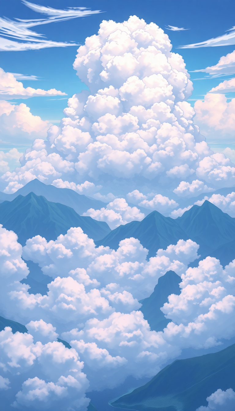 Elegant Anime Mountains Above Sea Anime Wallpaper