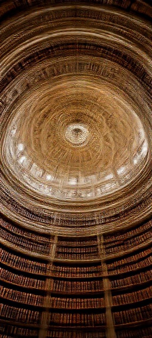 Library Spiral Dome Ceiling Old Books Photorealistic Classic Wallpaper
