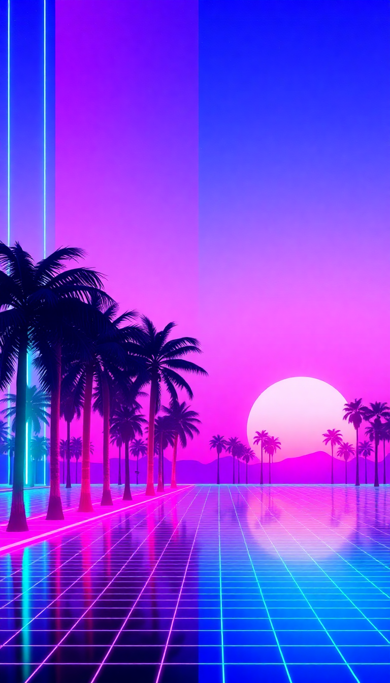 Digital art Charming Synthwave Grid Sunset Wallpaper