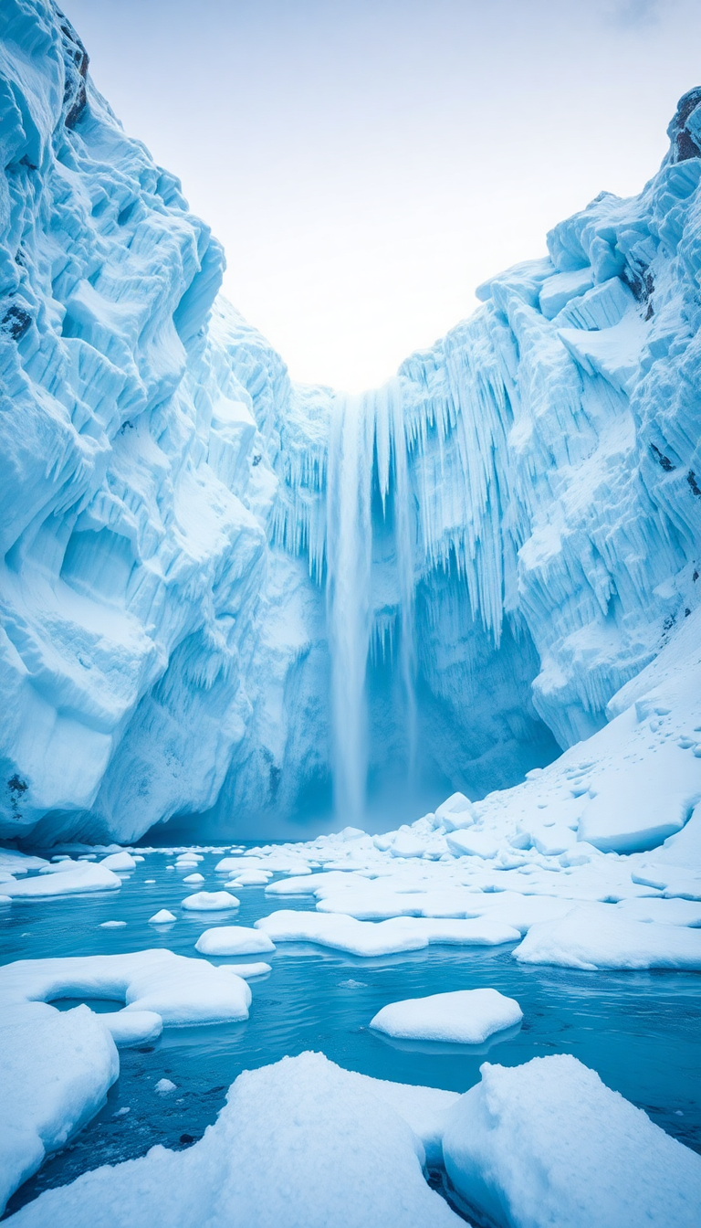 Bold Winter Formations Ice Waterfall Photorealistic Wallpaper