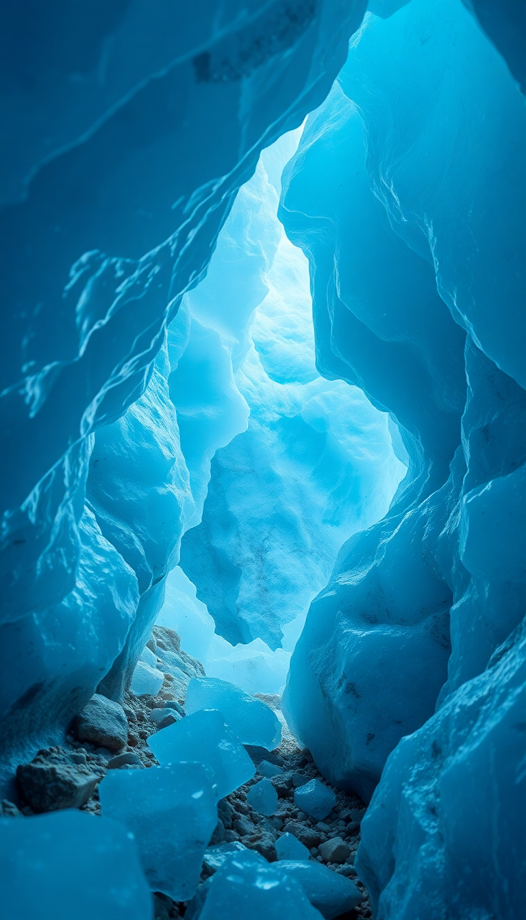 Photorealistic Opulent Ice Cave Blue Wallpaper