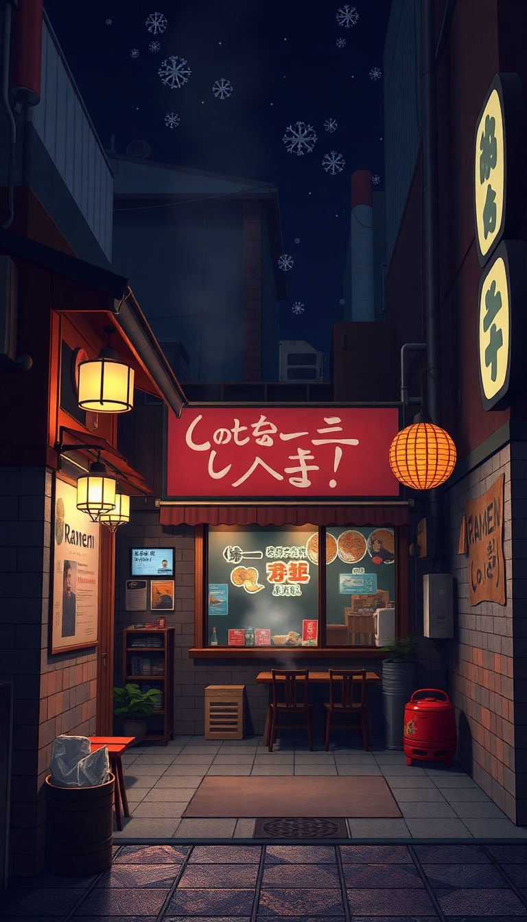 Coastal Ramen Shop At Night Anime Wallpaper