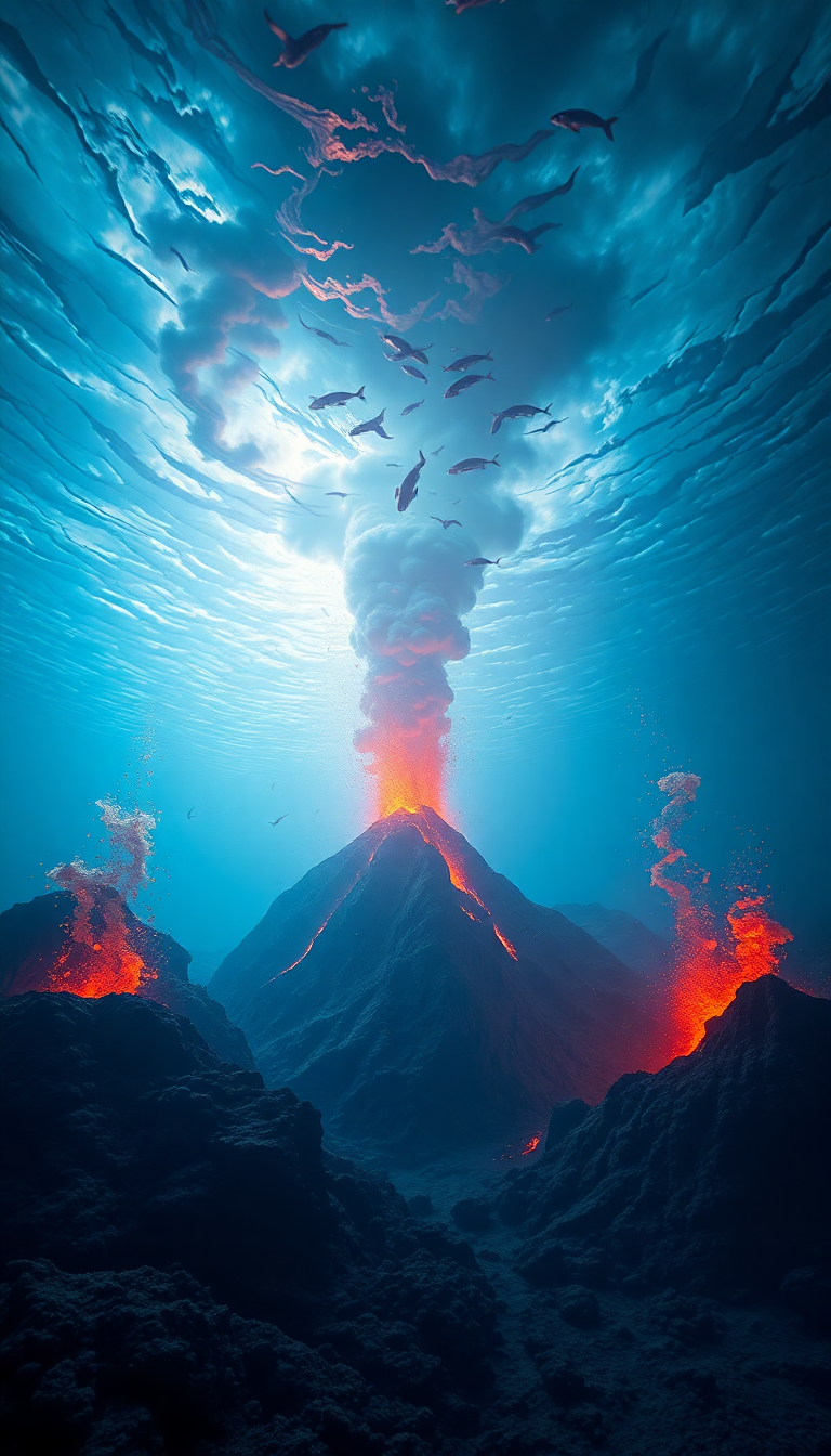 Subtle Volcano Vents Smoke Sea Photorealistic Wallpaper