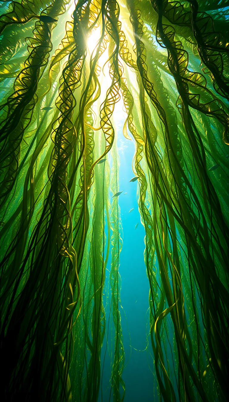 Icy Forest Kelp Swaying Fish Photorealistic Wallpaper