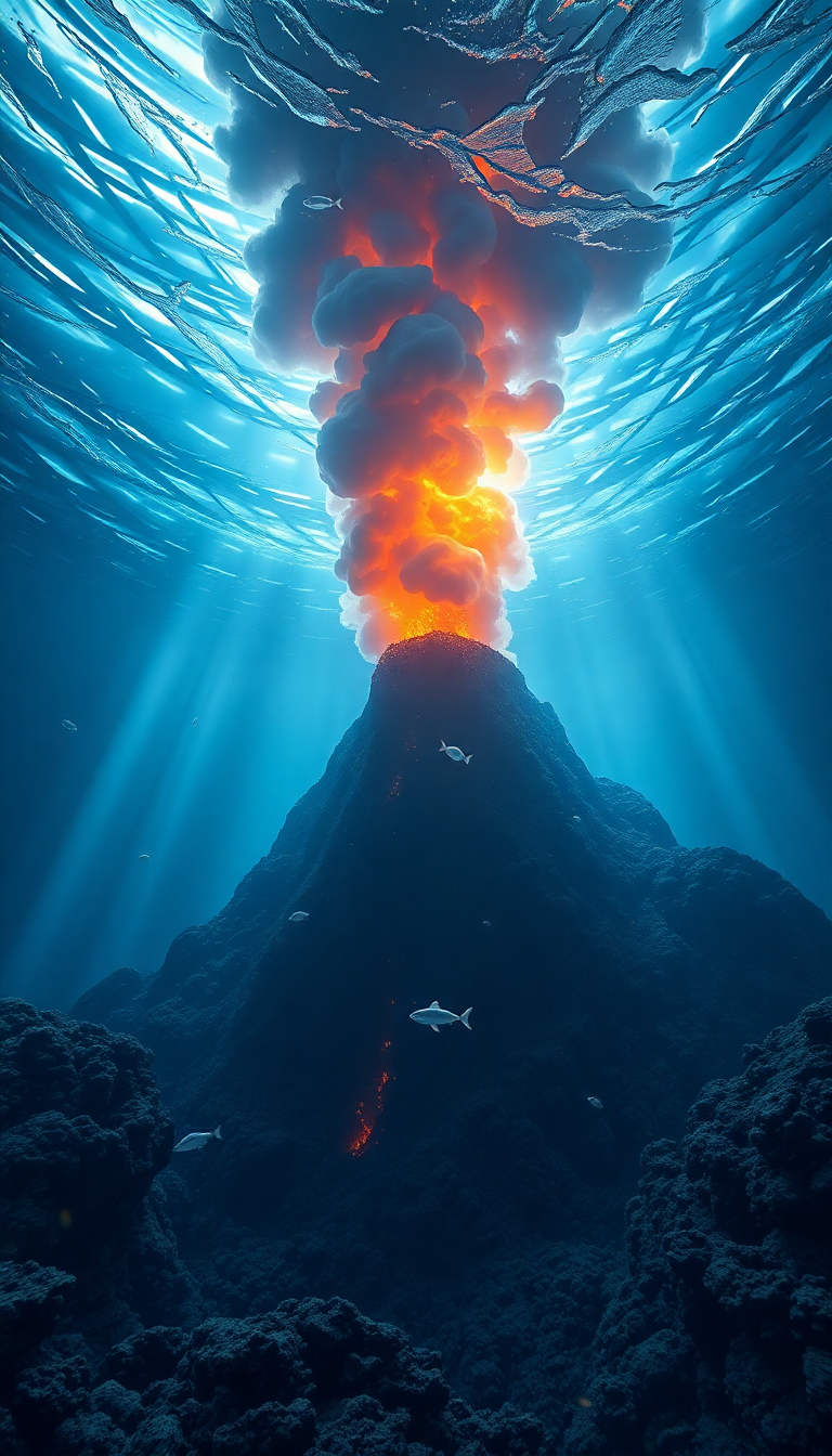 Underwater Volcano Vents Smoke Sea Life Photorealistic Mini Wallpaper