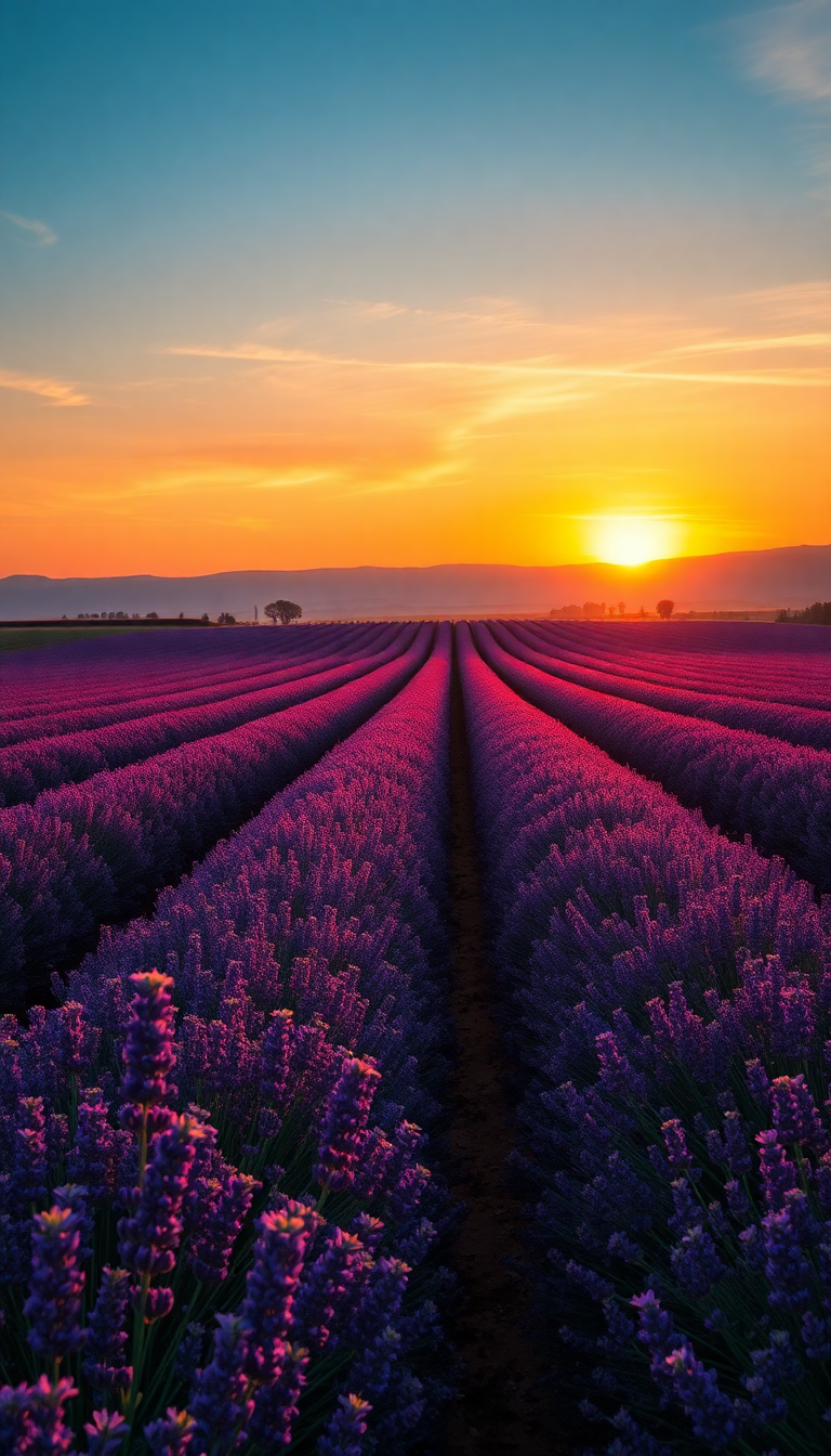Golden Golden Sunset Provence Fields Photorealistic Wallpaper