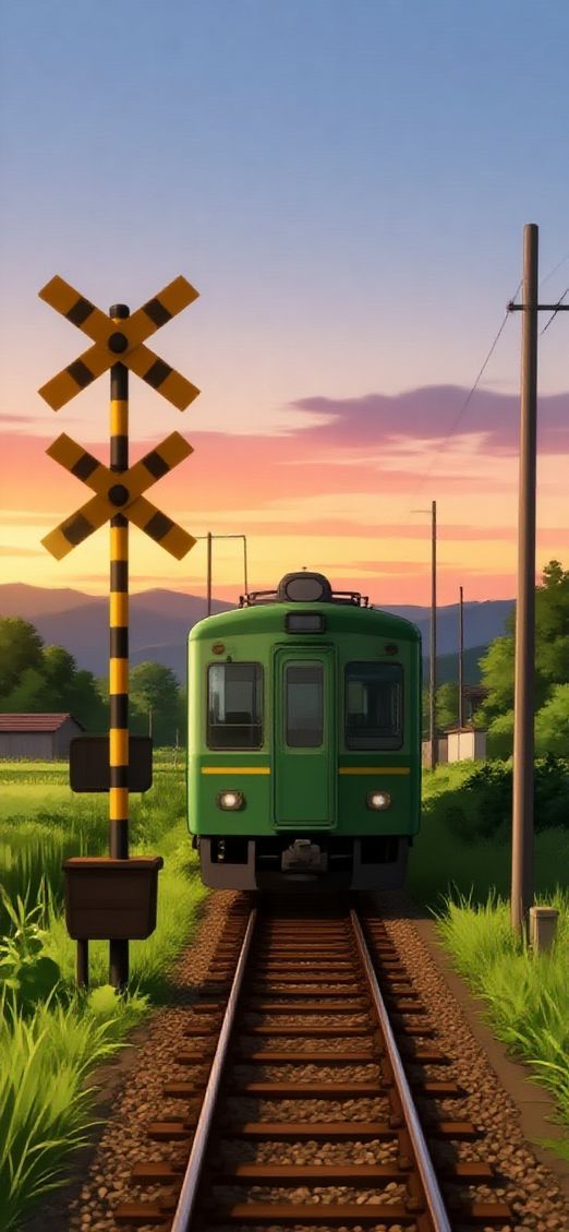 Alluring Crossing Rural Japan Sunset Anime Wallpaper
