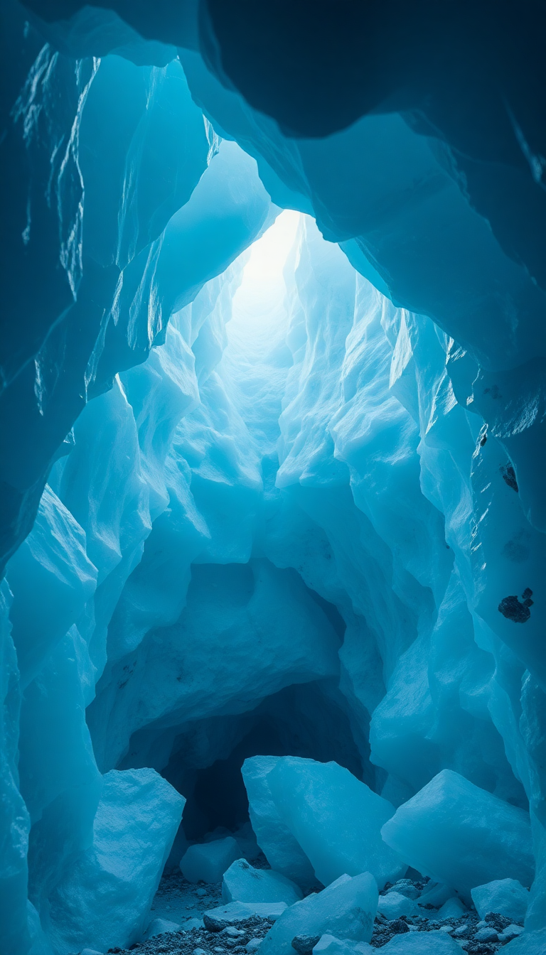 Subtle Ice Cave Blue Crystal Photorealistic Wallpaper