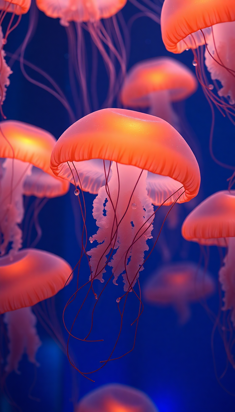 School Jellyfish Pulsing Glowing Translucent Photorealistic Mini Wallpaper