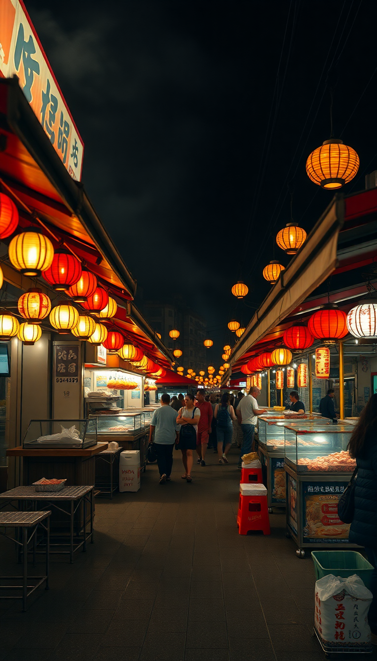 Coastal Stalls Food Street Market Photorealistic Wallpaper